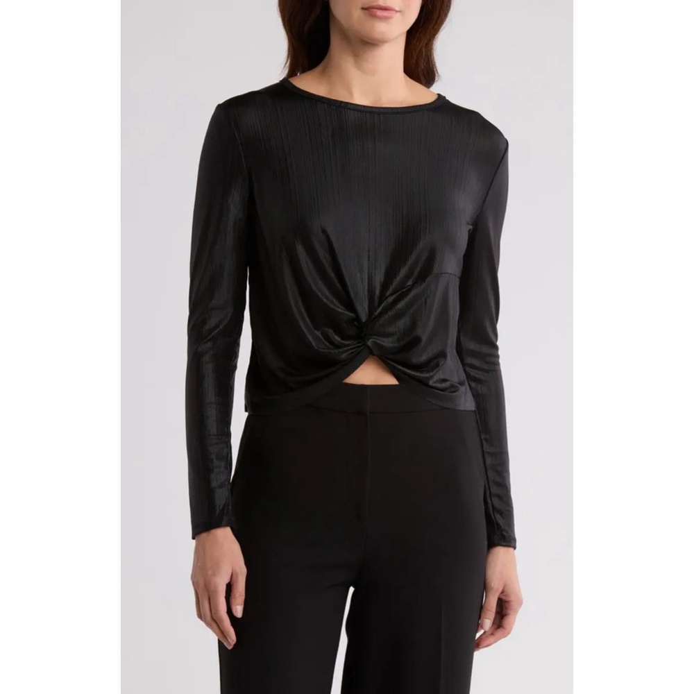 Robert Rodriguez Twist Front‎ Long Sleeve Knit Top Black Size S NWT